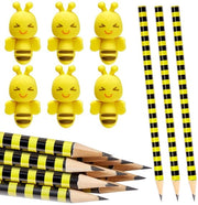 Set di pennarelli 12 pezzi - Disegno api - Gomme - Colorati - Materiale scolastico - Funzionale e divertente - Attrezzature per la scrittura