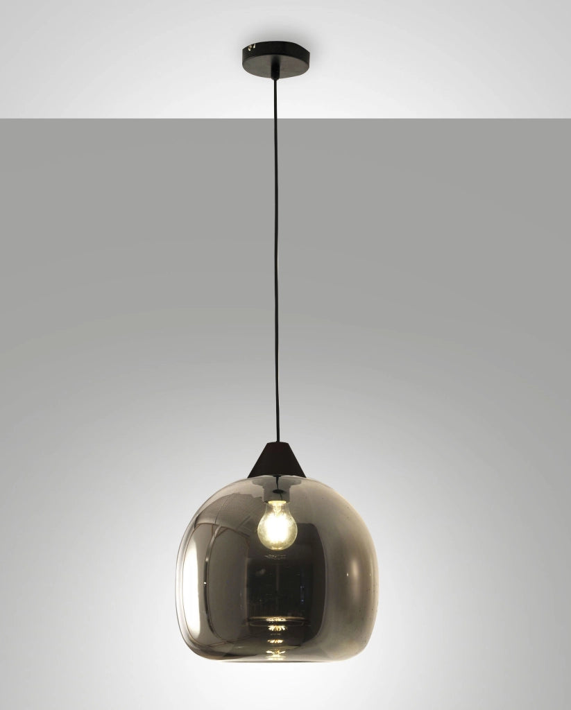 Maia Lampada a Sospensione in Metallo e Vetro Soffiato Colore Fumé Ø310mm E27 60W IP20 - Design Moderno Elegante per Illuminazione Interni
