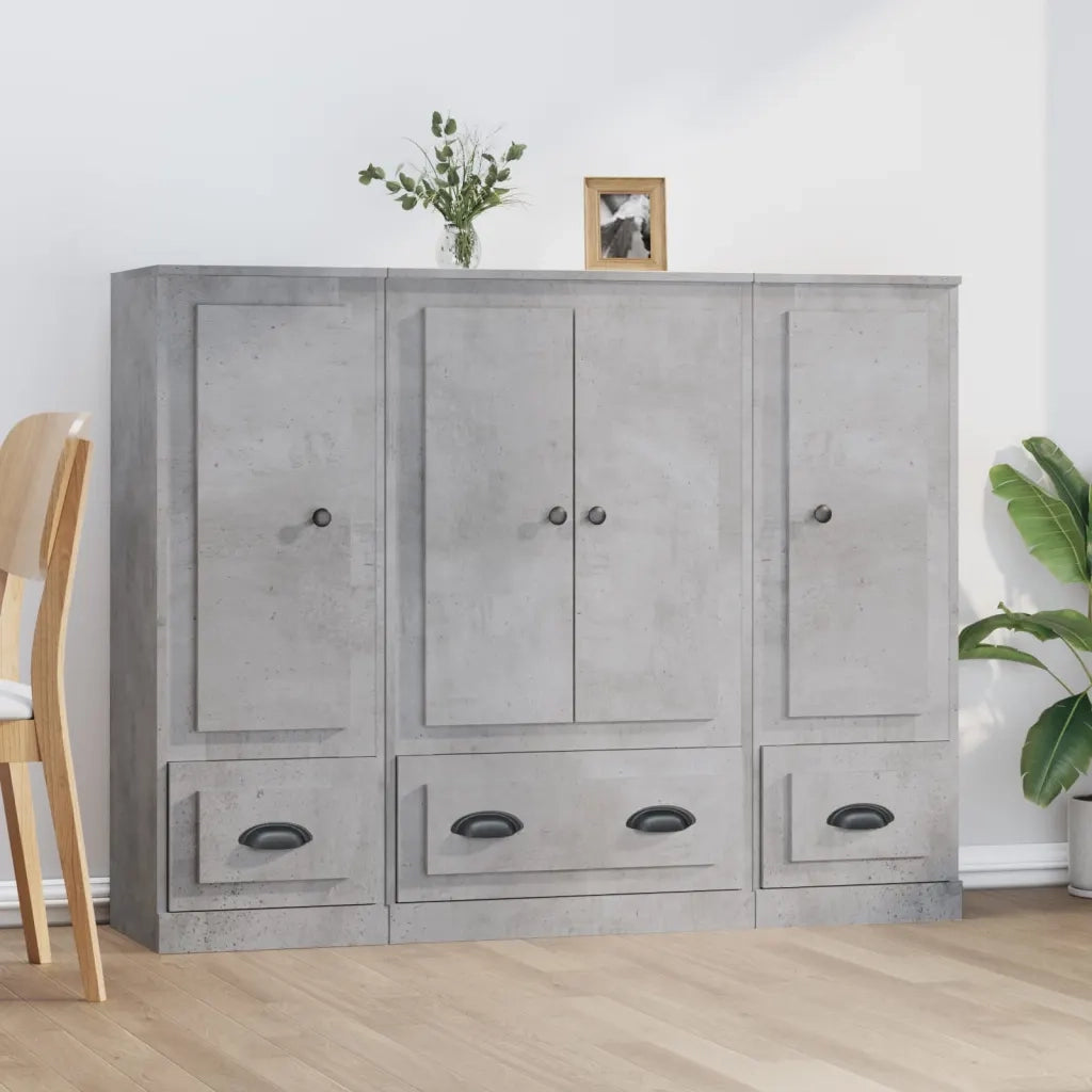vidaXL Credenze 3 pz Grigio Cemento in Legno Multistrato