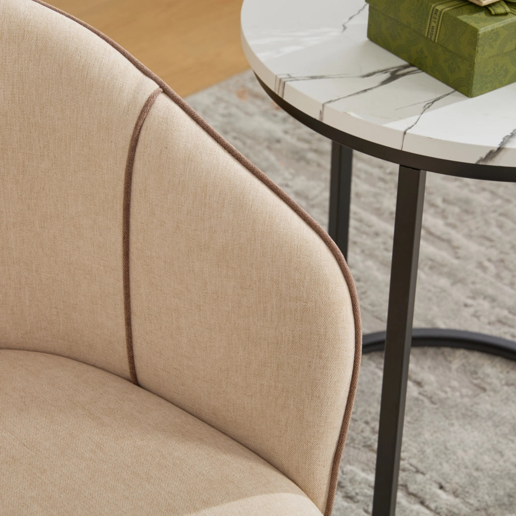 Poltrona girevole in Chenille, seduta ergonomica con schienale alto, colore Camel, per camera da letto e soggiorno