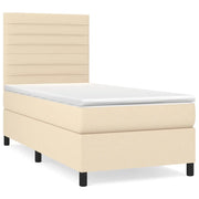 Letto singolo | Letto per adulti | Giroletto a Molle con Materasso Crema 80x200 cm inTessuto