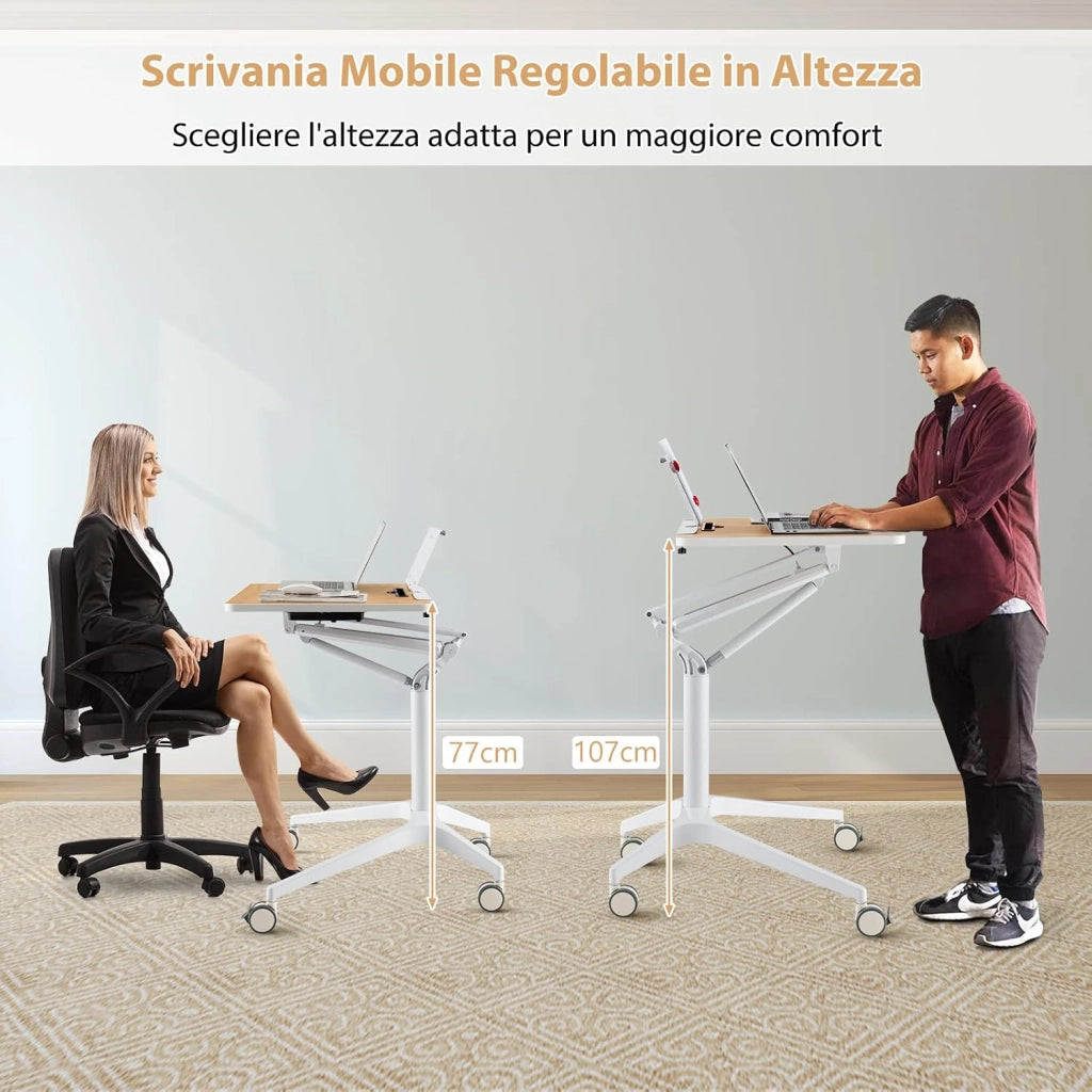 Scrivania Regolabile in Altezza, Tavolino da Letto e Divano con Supporto Rimovibile e sistema di sollevamento, Tavolino per Ospedale, Ufficio e Casa, Portata 45 kg