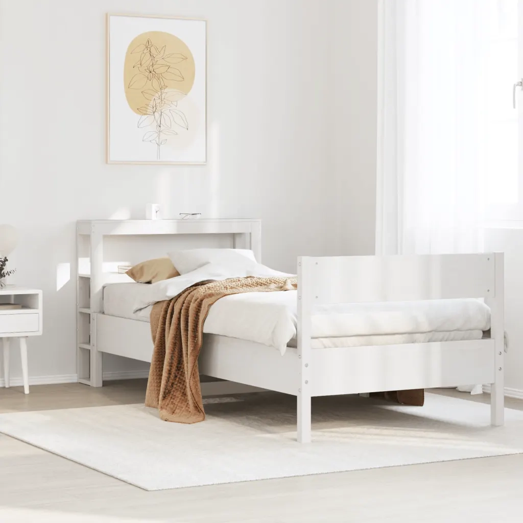 Letto senza Materasso-Struttura Letto Bianco 75x190 in Legno Massello di Pino 998698