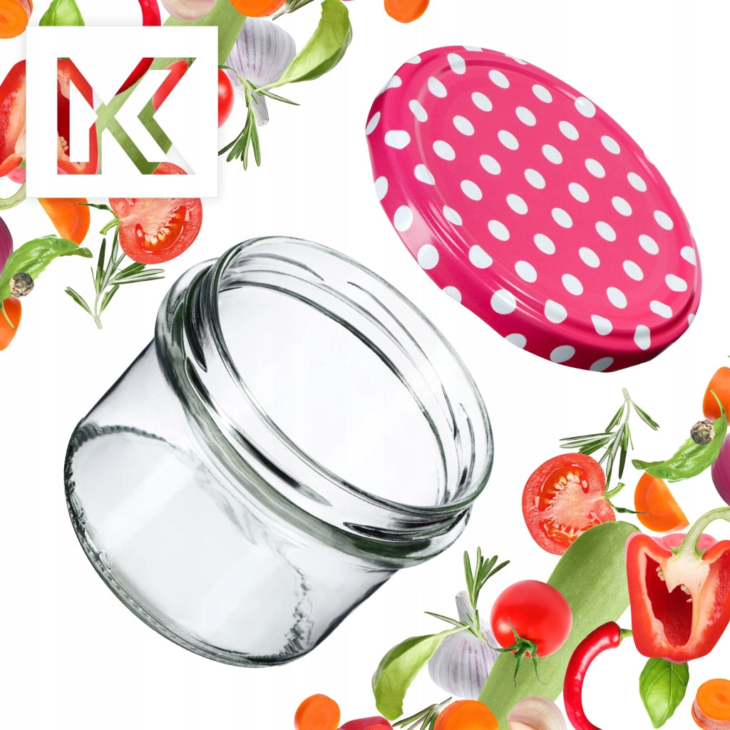 KADAX Tartu barattoli di vetro 235ml 50pz 82mm + coperchi "Piselli rosa"
