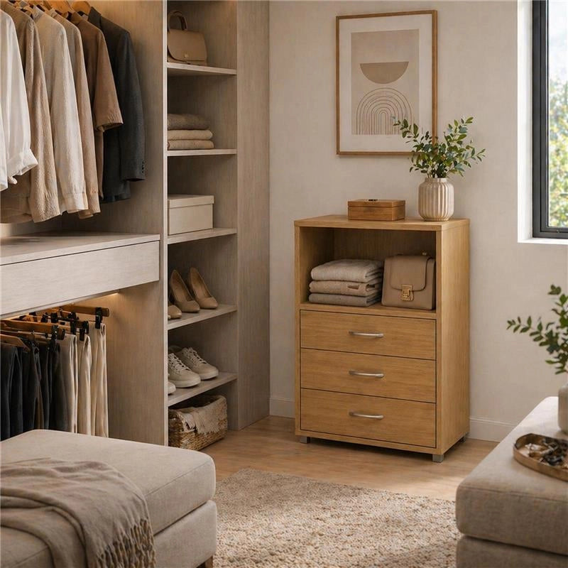 CASSETTIERA IN LEGNO CON TRE CASSETTI E RIPIANO COLORE ROVERE DIMENSIONI 60X40X101 CM