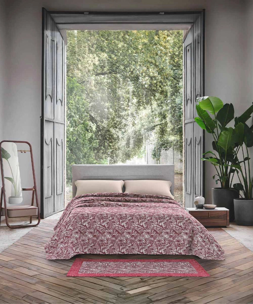 Tappeto passatoia moderno MALESIA VIOLA disegno giungla tropicale natura foglie felci, tappetino bagno ingresso multiuso lavabile antiscivolo cm.55x80
