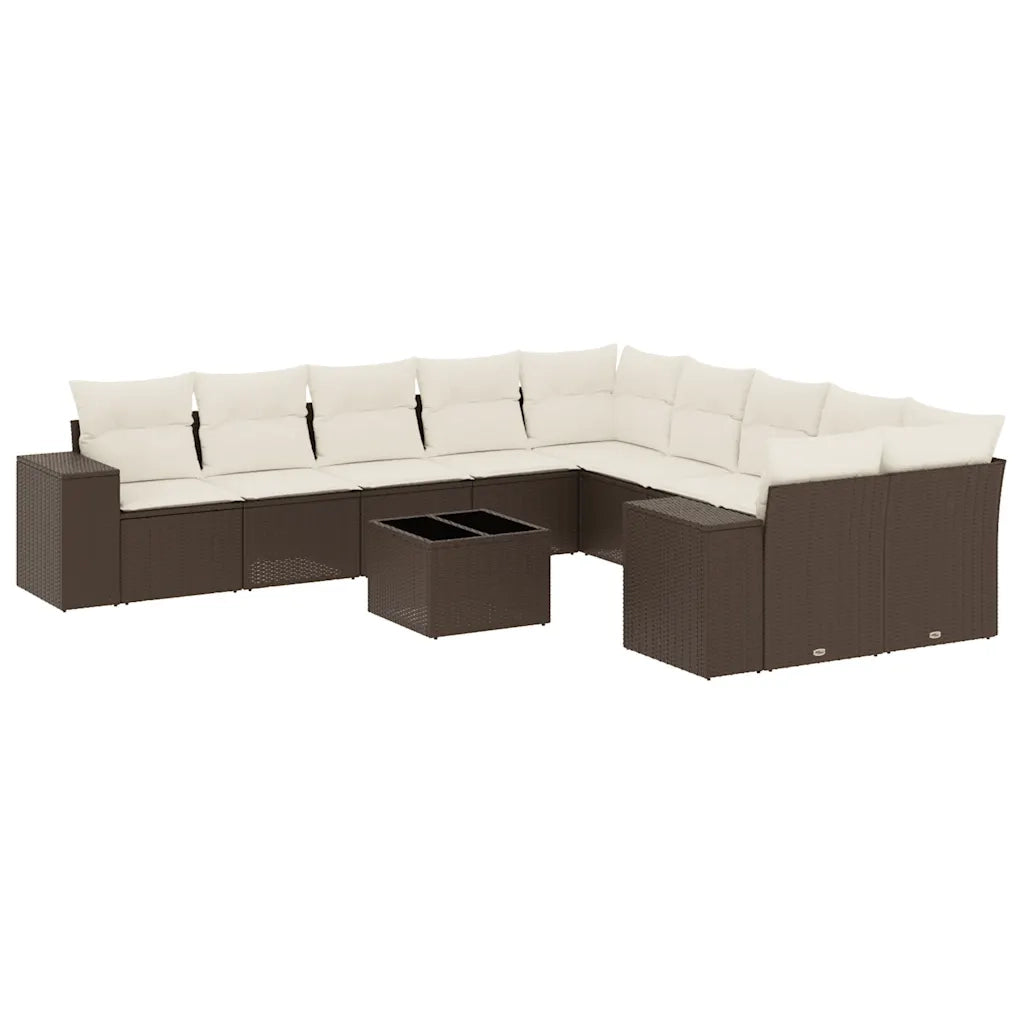 Set Divani da Giardino 11 pz con Cuscini Polyrattan Marrone 3223122