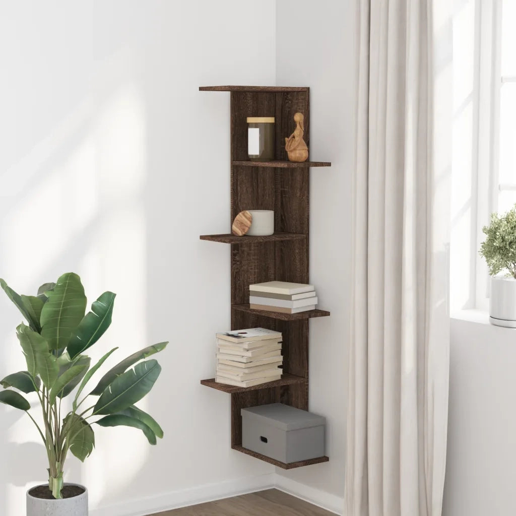 vidaXL Scaffale Angolare Muro Rovere Marrone 36,5x36,5x140 cm Legno
