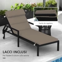 Cuscino per Sdraio e Lettino Prendisole in Tessuto con Lacci di Fissaggio, Grigio Scuro