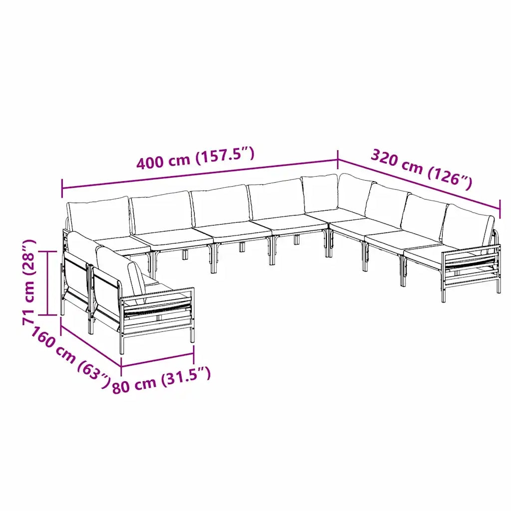 vidaXL Set Divano da Giardino 10 pcs Antracite Acciaio