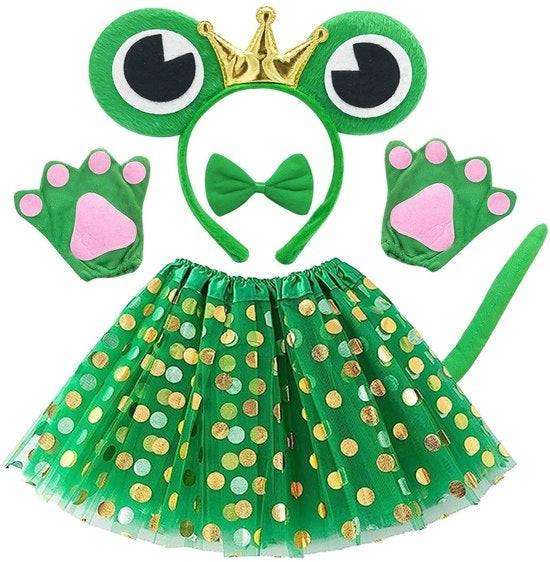 Costume per bambino con tema rana - Cappello con orecchie - Tutu/ gonna - Code di coda - Guanti - Materiale morbido pluche/polyester - Costume per bambini
