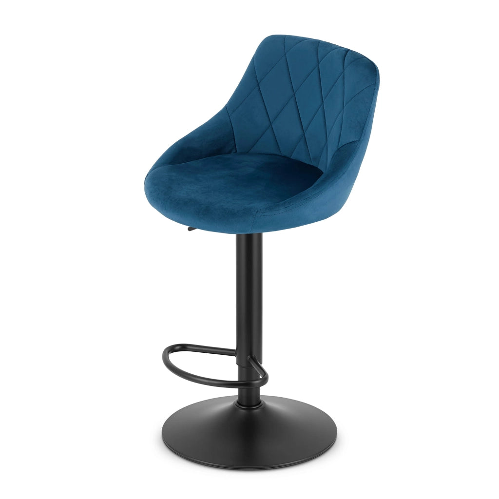Sgabello girevole Valora DAKA in velluto blu navy con base nera e poggiapiedi x 2
