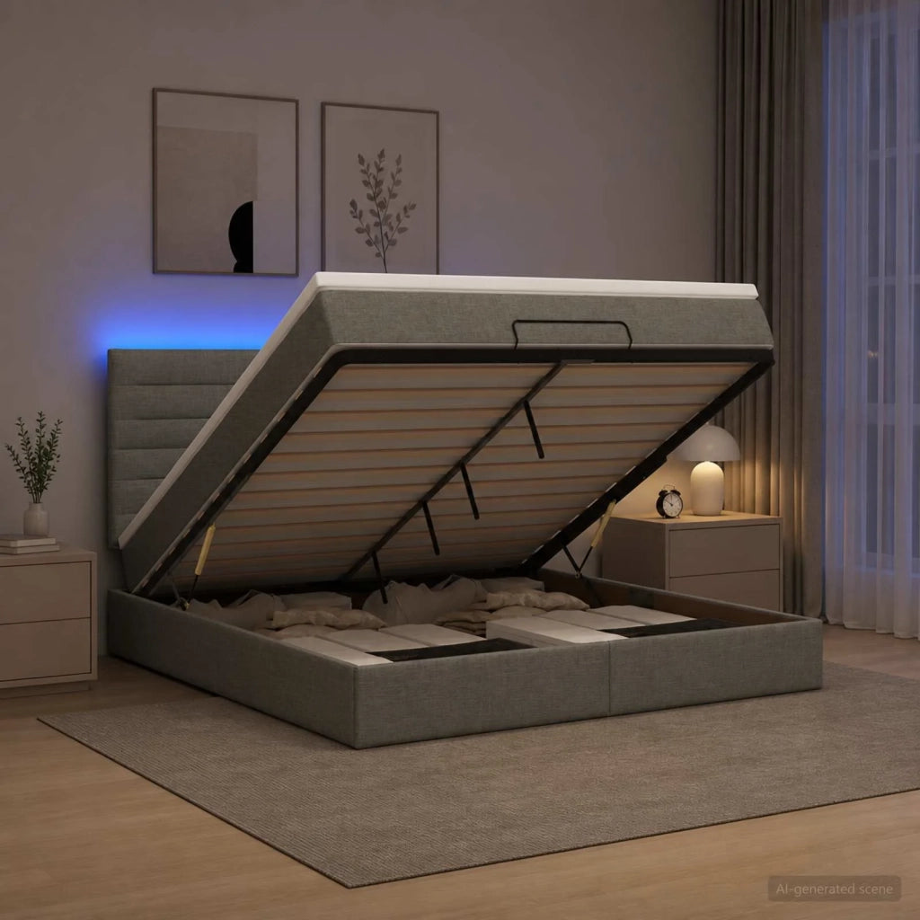 Letto Ottomano con Materasso e LED Grigio Scuro 160 x 200 cm 3458001