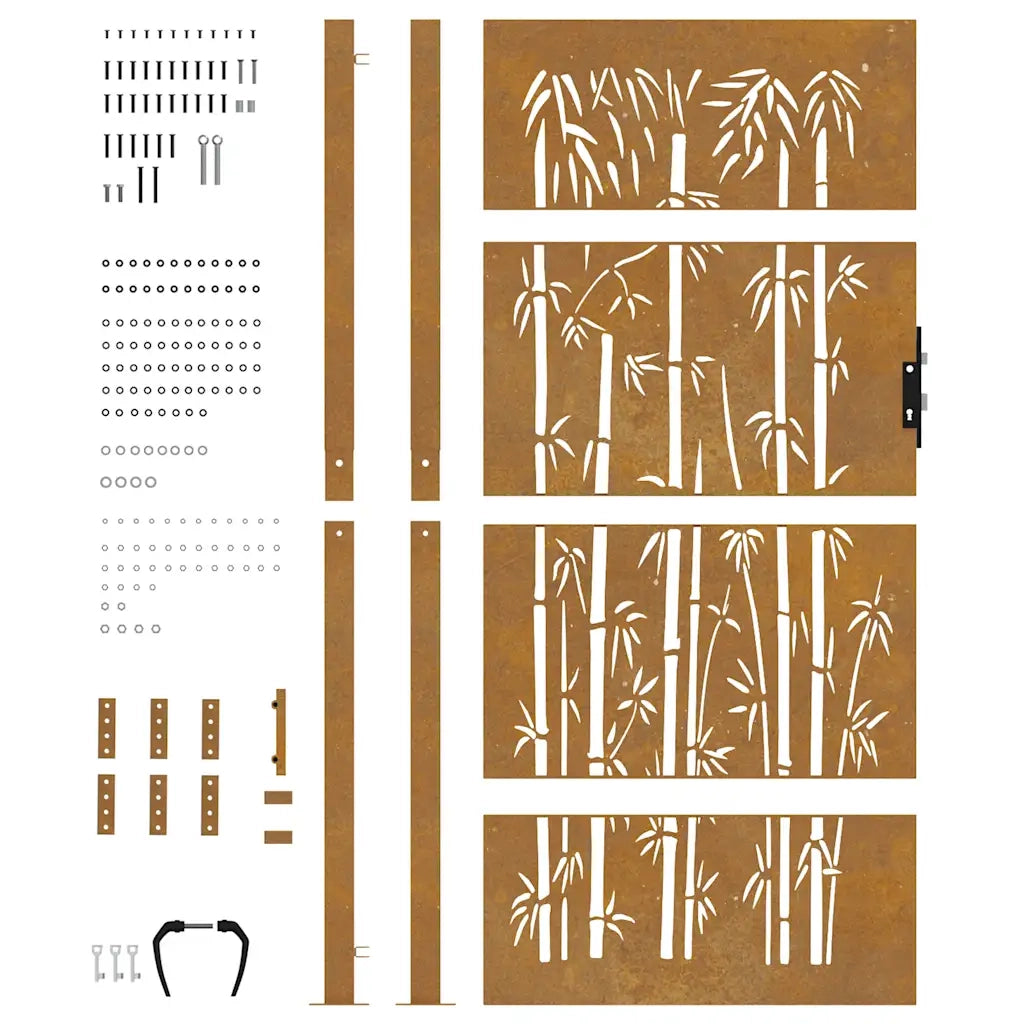 Cancello da giardino 100x200 cm in acciaio corten e design in bambù 153243