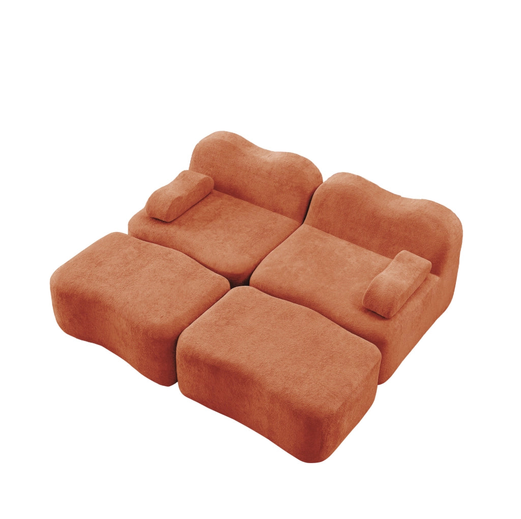Divano modulare angolare in velluto arancione 192x167x70 cm con pouf componibili