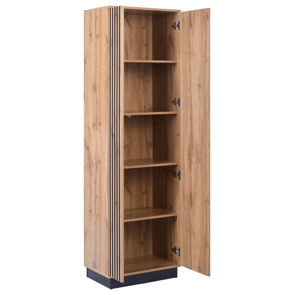 Armadio in MDF marrone con 4 ripiani e 2 ante, finitura melaminica, alto e stretto, per camera da letto o ingresso, in stile moderno