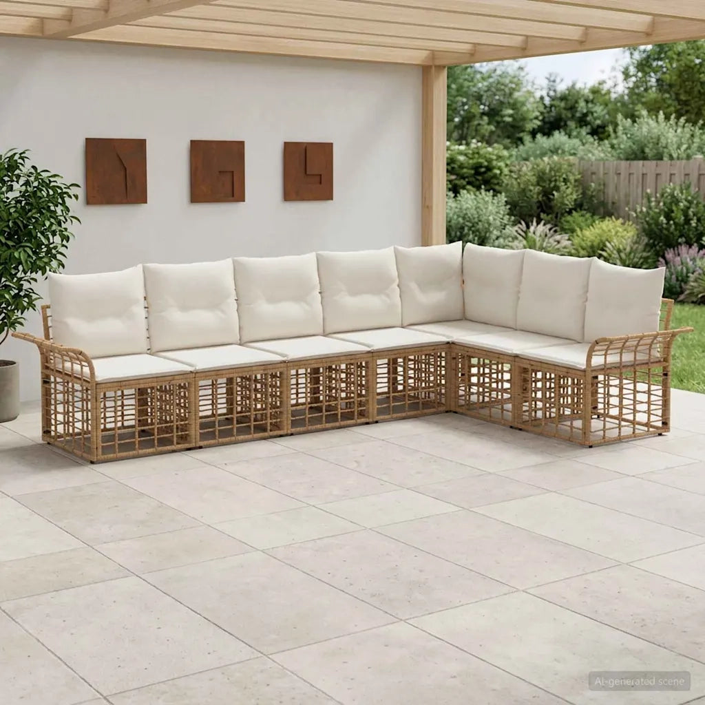 Set di divani da esterno 7 pcs Naturale e Bianco Crema 3437696