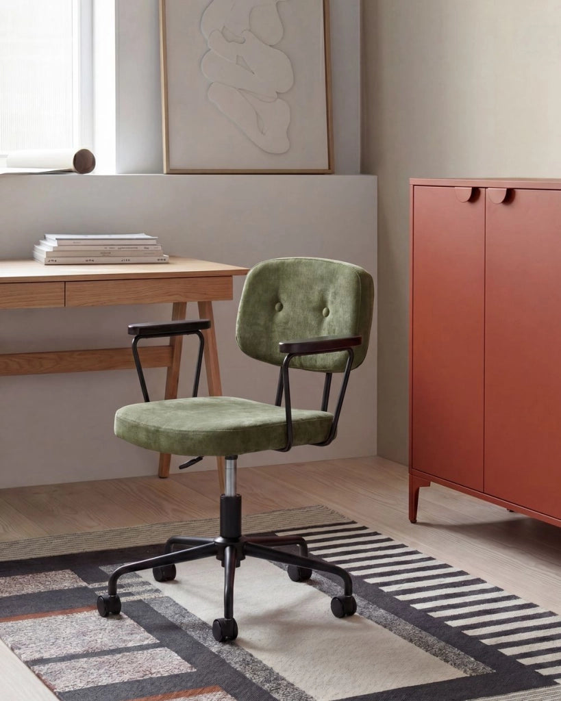 Sedia da ufficio tradizionale in tessuto girevole regolabile verde stile moderno home office