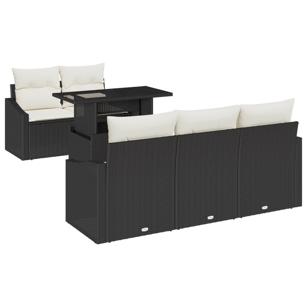 Set Divano da Giardino da 6 Pezzi con Cuscini Nero Polyrattan