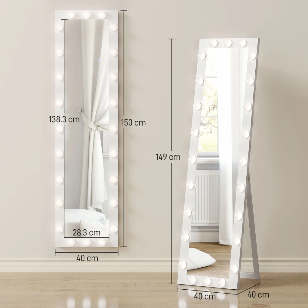 Specchio LED 150x40 cm con 24 lampadine 3 colori luce ¨C zephmum ¨C bianco