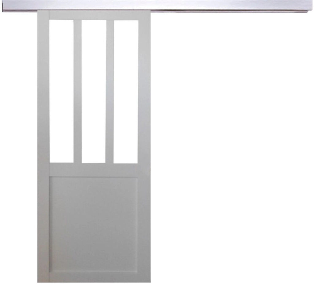 Porta scorrevole da officina rivestita di bianco con larghezza 93 + binario in alluminio