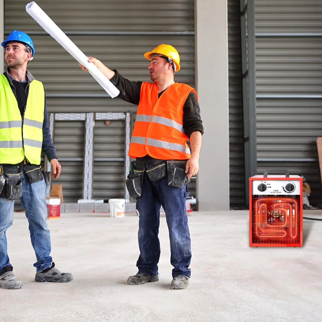 Termoventilatore 5 KW 400 V riscaldatore elettrico con cavo di alimentazione da 1,4 m, riscaldatore elettrico, 4 livelli di riscaldamento, protezione da sovraccarico per cantieri industriali