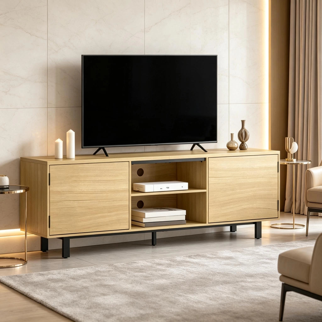 MOBILE TV 160 cm in pannello di legno naturale e nero