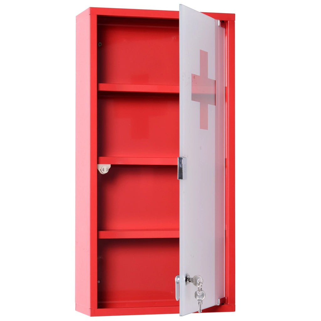 Cassettiera per medicinali con 4 ripiani e porta in vetro ¨C zephmum ¨C 60x30x12cm rosso