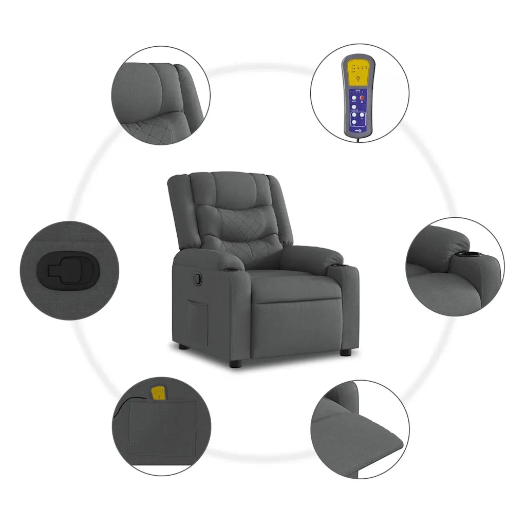 Poltrona Massaggiante | Sedia Relax Reclinabile Grigio Scuro in Tessuto