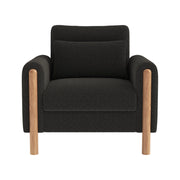 Poltrona lounge in tessuto teddy con cuscino spesso; struttura in legno massello; grigio scuro