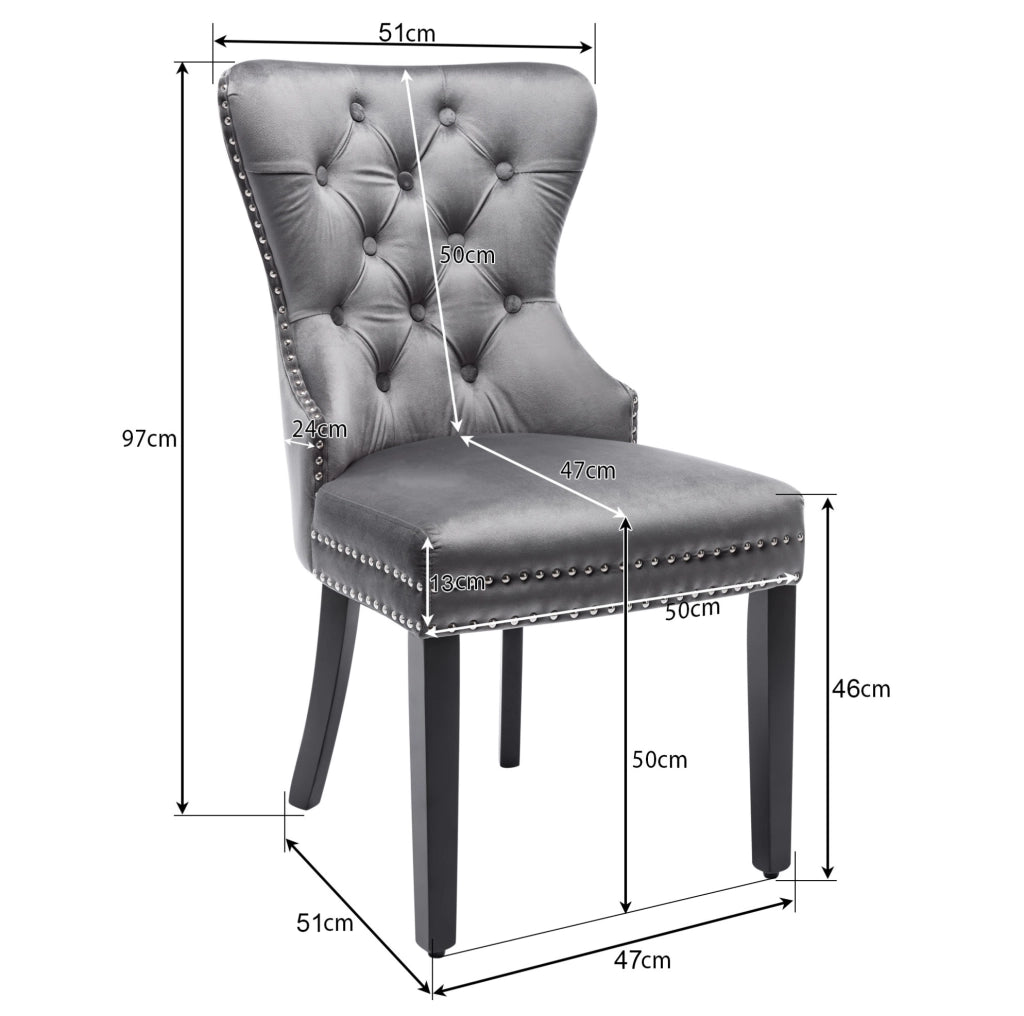 Set di 6 sedie da pranzo 51x51x97 cm imbottite in velluto; legno; grigio