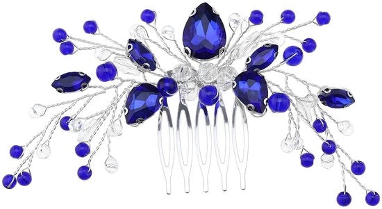 Accessorio per capelli con cristalli blu - Adorno per la sposa - Accessorio per capelli per donne - Manufatto artigianale - 13,5 cm - Sostenibile e elegante