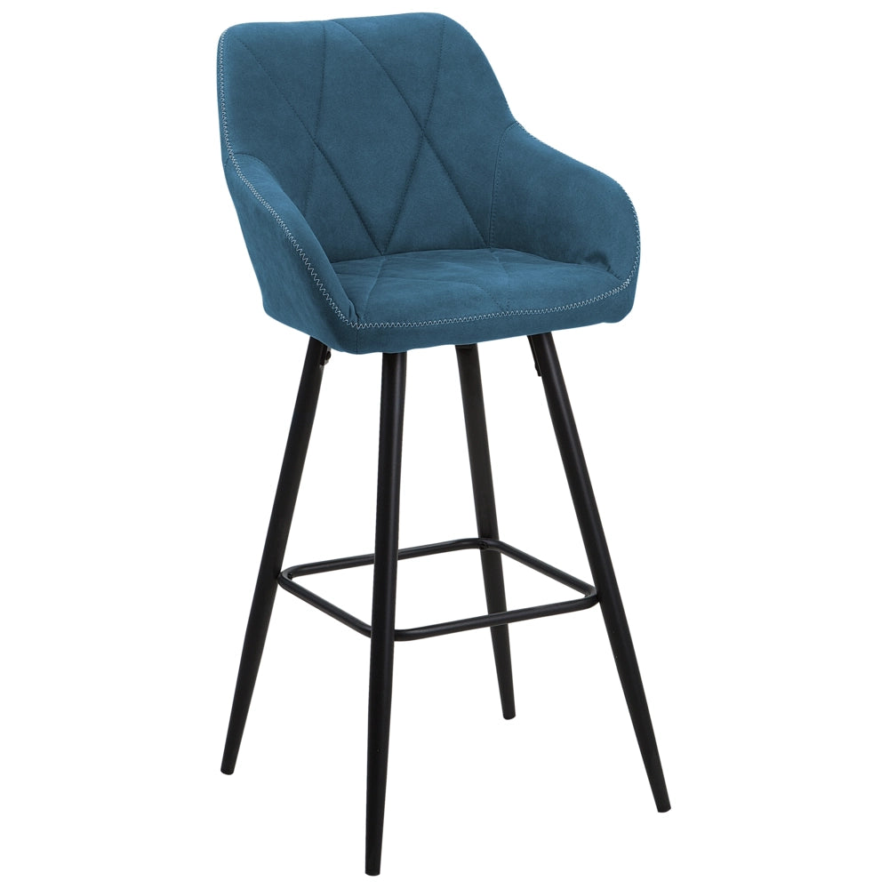 Set di 2 sgabelli da bar rivestiti in tessuto blu con braccioli imbottiti schienale gambe in metallo Nero