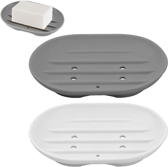 Due pezzi di cassetta di sapone in silicone antiscivolo - contenitore di sapone per doccia flessibile e portatile con progetto auto-drainante per bagno e cucina - facile da pulire