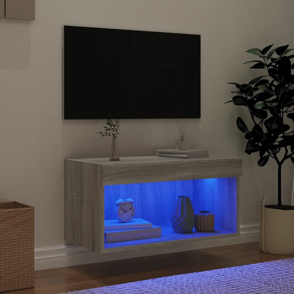Mobile Porta TV con Luci LED Grigio Sonoma 60x30x30 cm 837137