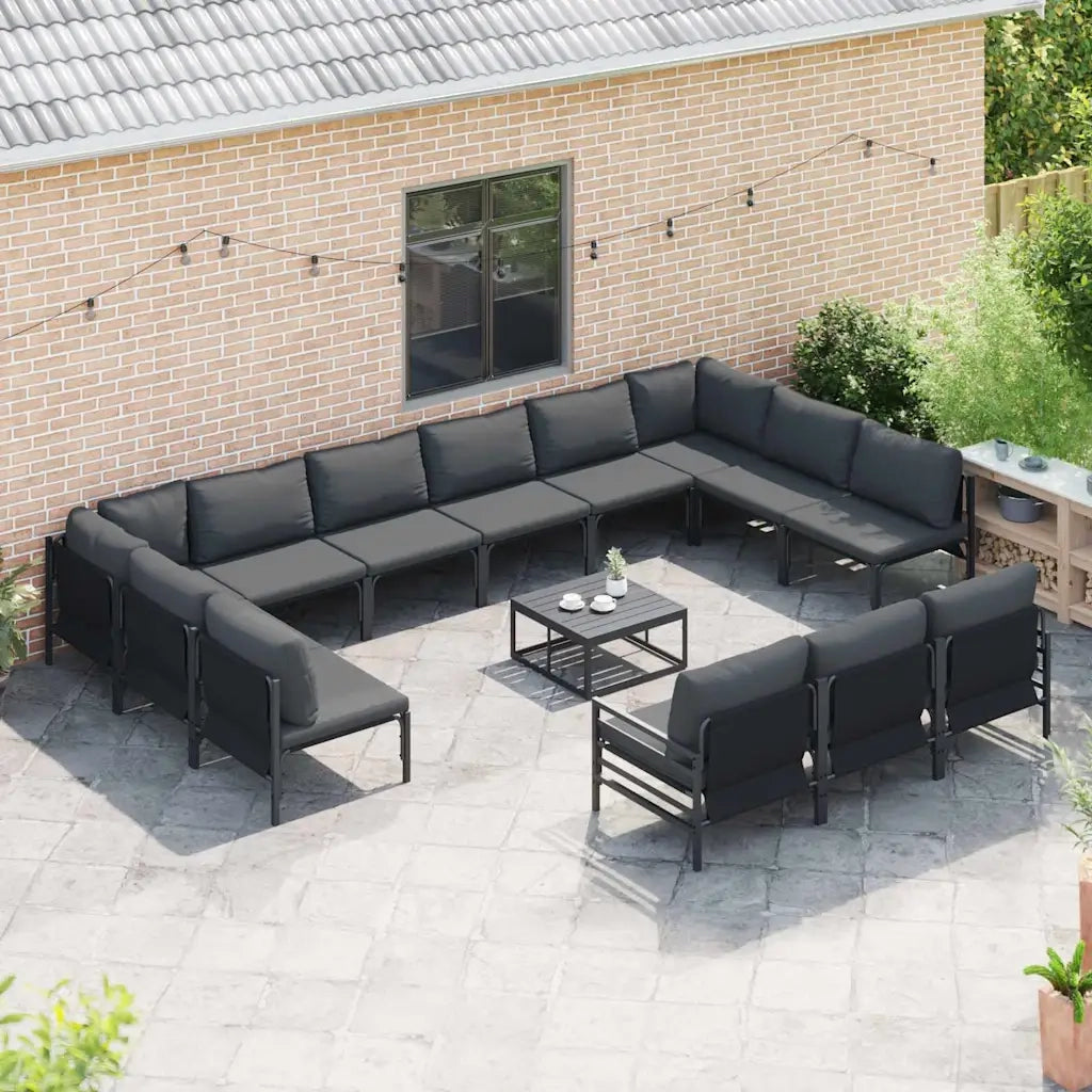 Set Divano da Giardino con cuscino 13 pcs Nero Acciaio 3379028