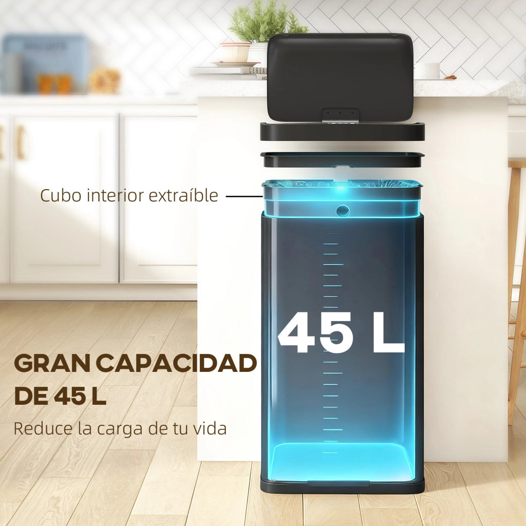 Cestino Rifiuti Cucina Automatico 45L con Sensore Infrarosso ¨C zephmum ¨C Chiusura Morbida Antimpronte Nero