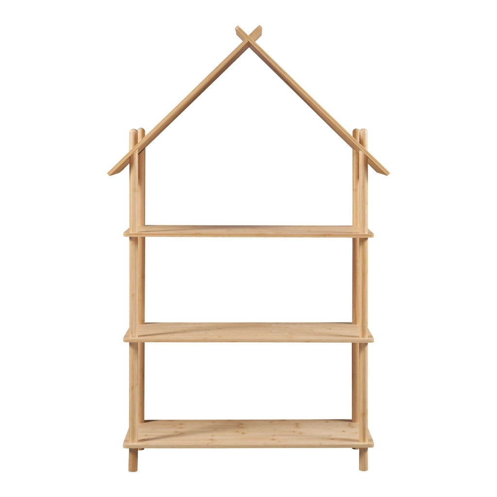 Libreria per bambini a tre ripiani a forma di cabina di bambù 137 x 90 x 30 cm bambù naturale 03_0009005