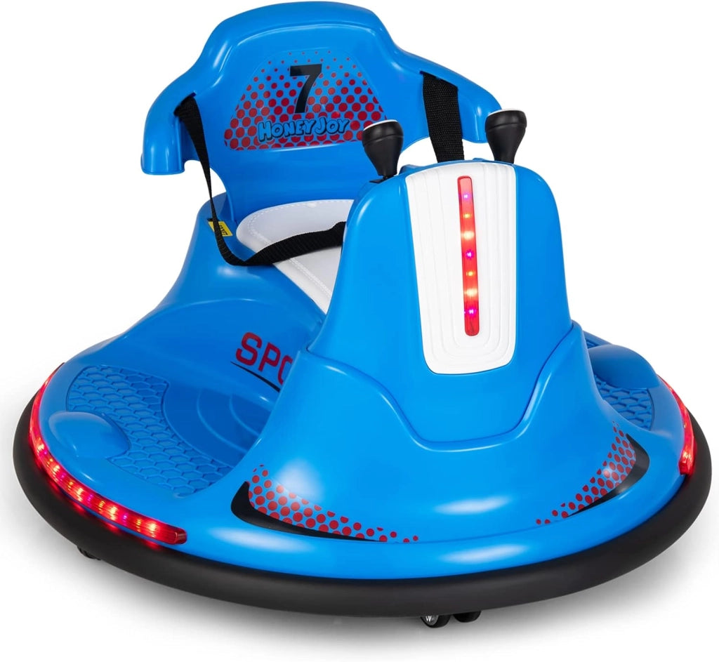 6V Autoscontro Elettrico per Bambini, Veicolo Elettrico con Telecomando, Girevole a 360°, Luci LED Colorate e Cintura di Sicurezza Regolabile, 37-95 Mesi (Blu)