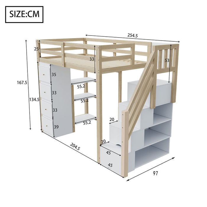 Letto a soppalco 90x200 cm - Xylo - Colore legno con cassetti
