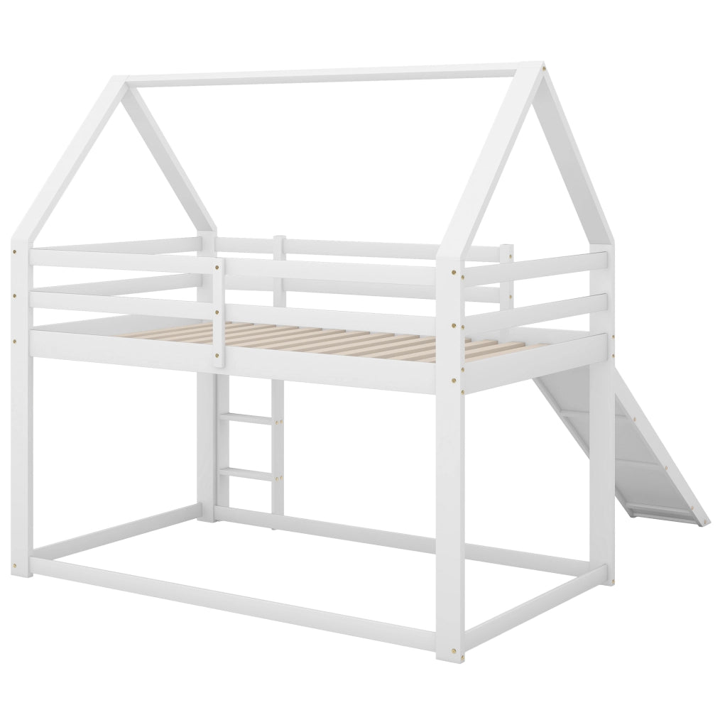 Letto a castello a casetta 90x200 cm con scivolo bianco