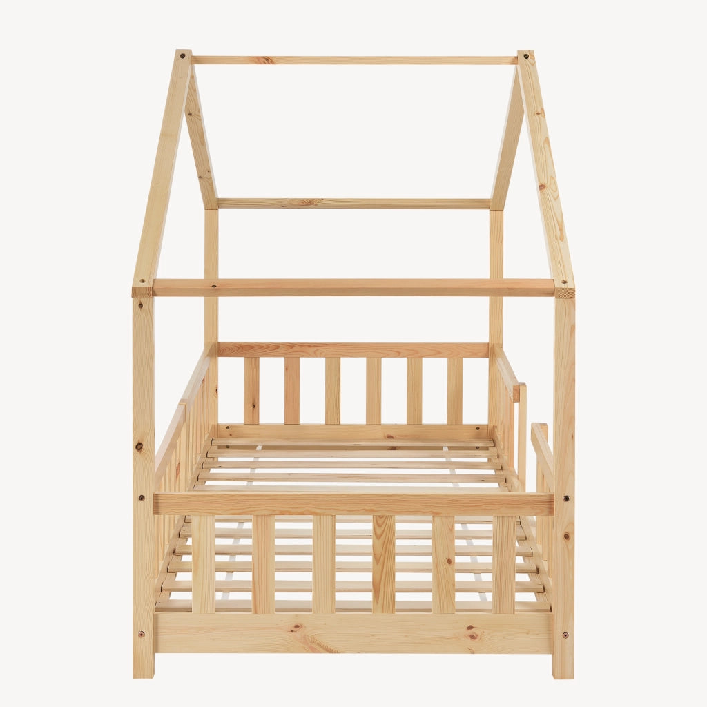 Letto per Cameretta Treviolo a Forma di Casetta in Stile Montessori 90x200 cm Naturale [en.casa]