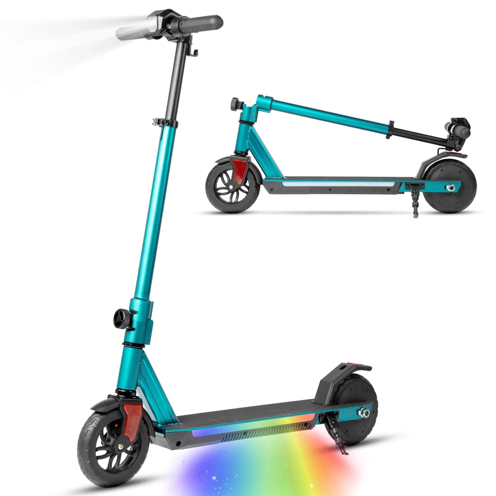Monopattino Elettrico Bambini da 10 Anni, Pieghevole, Altezza Regolabile, 14 km/h, Autonomia 15 km, Luci Colorate, Display LED, Freno EBS e a Piede
