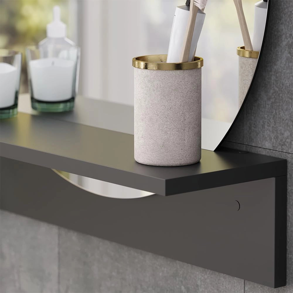 Specchio bagno Elyra, Nero, 50 x 54.5 cm con ripiano, adatto al montaggio a parete per l'uso quotidiano