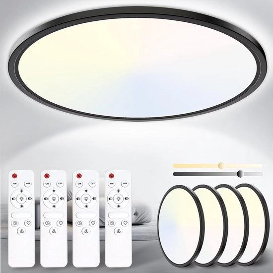 Lampada a LED a Soffitto Rotonda Dimmerabile (4-Pack) - 24W, 3200LM, Nero, IP54 - Temperatura di Colore Regolabile