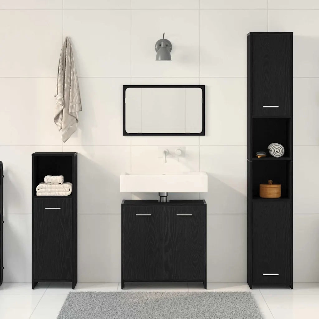 Set di mobili per il bagno 4 pcs Rovere Nero Legno multistrato 3332562