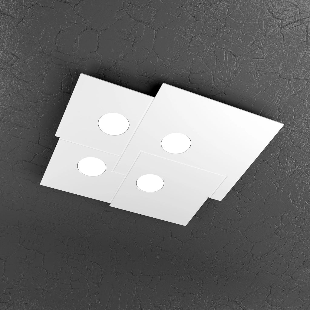 Toplight Plafoniera da soffitto quadrata 4 luci Plate con attacco GX53, struttura colore bianco, design moderno 50x46x3cm