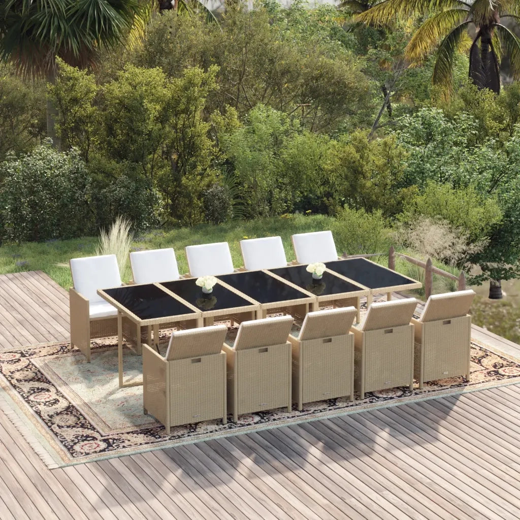 Set da Pranzo per Giardino 11pz con Cuscini in Polyrattan Beige cod mxl 36019