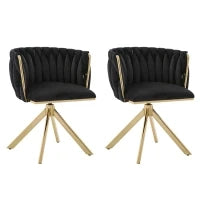Set da 2 Sedie Girevoli a 180° con Supporto Lombare Ergonomico e Rivestimento Effetto Velluto, 56x50x70 cm, Nero
