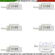 Sensore Magnetico per Esterno 5 Pezzi Alette di Fissaggio Contatto Reed NC Sottovuoto Sensibilità Magnetica 13 mm Tensione Max 30 V 0,5 A Carico Resistivo 4 Fili 2 NC e 2 Tamper Cover ABS Prot. IP65